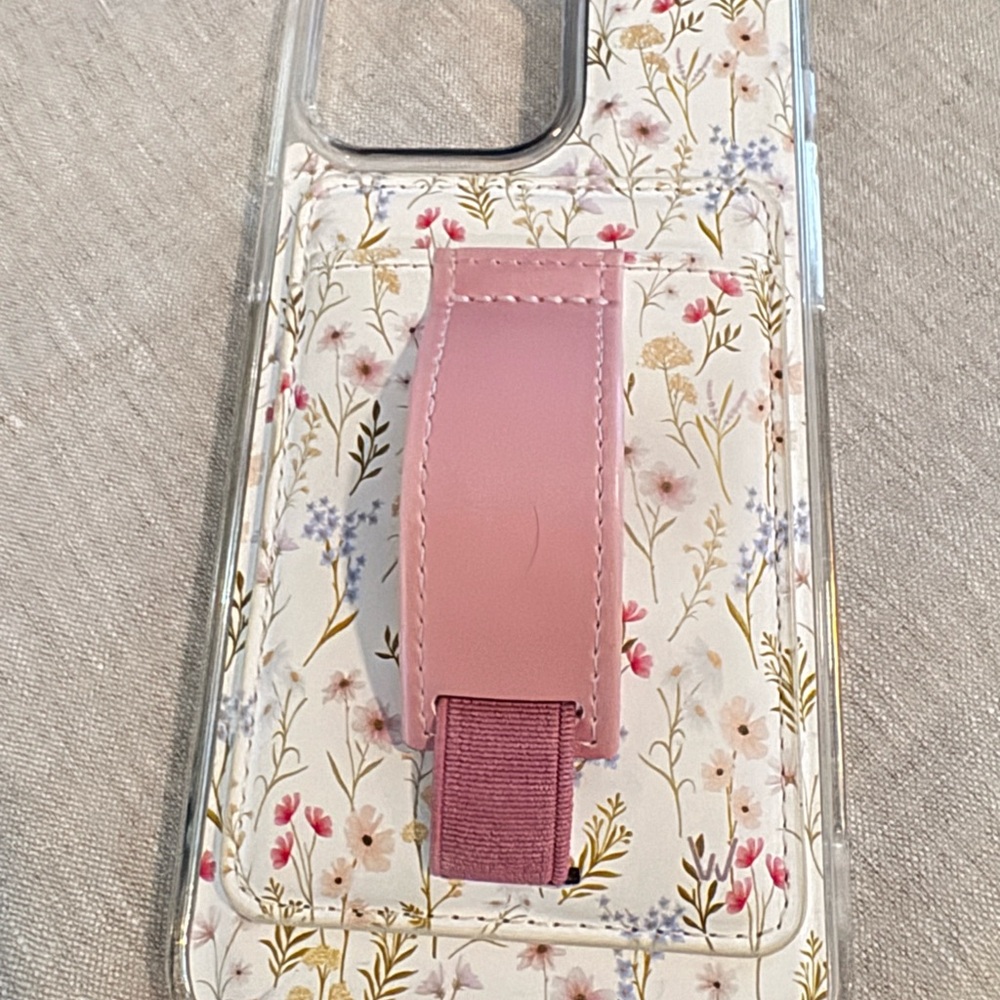 Floral Walli Phone Case with Pink Strap for iPhone 15 Pro Max